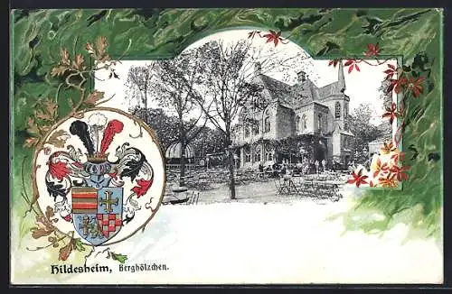 Passepartout-Lithographie Hildesheim, Gasthaus Berghölzchen, Wappen