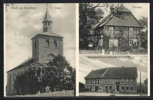 AK Bredelem, Gasthaus zur Deutschen Eiche, Kirche, Pfarrhaus