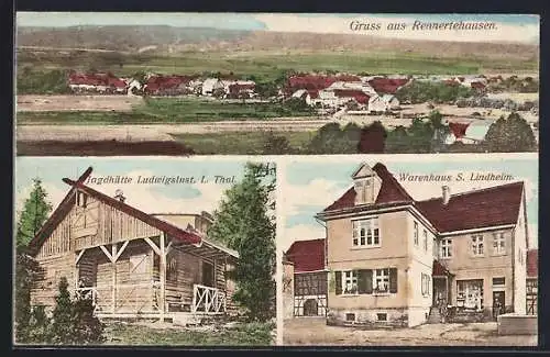 AK Rennertehausen, Warenhaus S. LIndheim, Jagdhütte Ludwigslust, Teilansicht