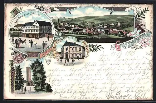Lithographie Grossalmerode, Gasthaus zum Bilstein, Kaiserliches Postamt, Bilstein