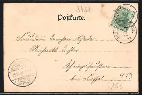 Lithographie Gross Almerode, Gasthaus Pfaffenstein, Bahnhof Gross Almerode, Bilstein