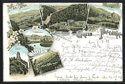 Lithographie Höllenthal / Eschwege, Hotel u. Pension Frau Holle, Bilstein, Panorama