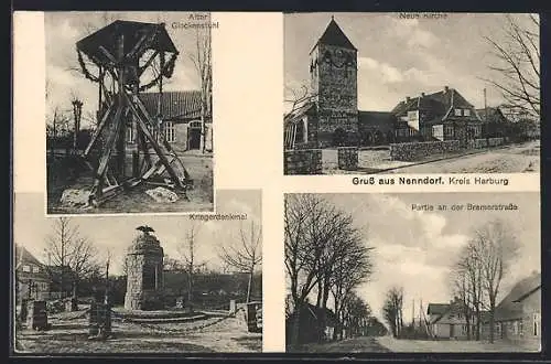 AK Nenndorf /Harburg, Partie an der Bremerstrasse, Neue Kirche, Alter Glockenstuhl