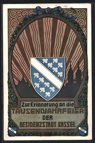 Künstler-AK Kassel, Tausendjahrfeier 1913, Wappen im Lorbeerkranz