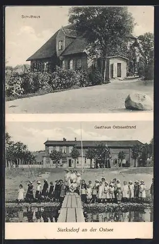 AK Sierksdorf an der Ostsee, Gasthaus Ostseestrand und Schulhaus