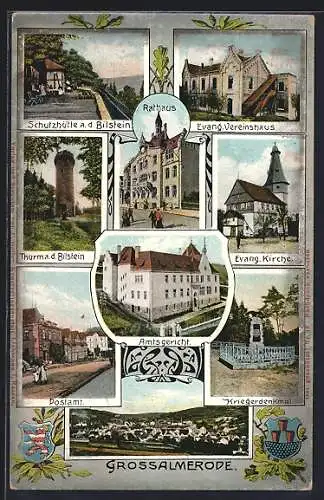 AK Grossalmerode, Amtsgericht, Postamt, Kriegerdenkmal