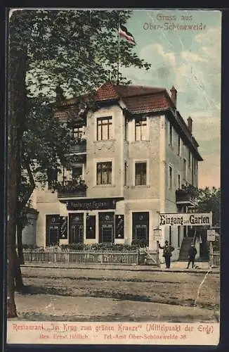 AK Berlin-Oberschöneweide, Restaurant Im Krug zum grünen Kranze, An der Wuhlheide Ecke Steffelbauerstrasse