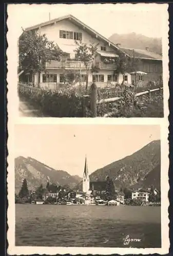 AK Egern, Hotel-Gasthof mit Garten, Ortsansicht vom See her