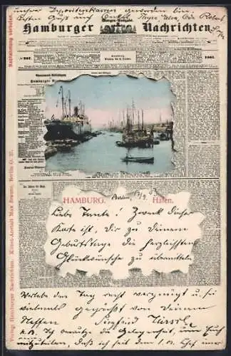 Zeitung-AK Hamburg, Hafen im Zeitungs-Passepartout