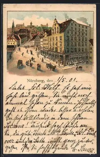 Lithographie Nürnberg, Spielwaren-Geschäft mit Strassenpartie