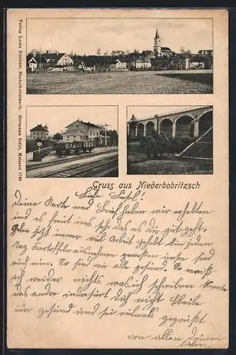 AK Niederbobritzsch, Bahnhof, Brücke und Ortsansicht