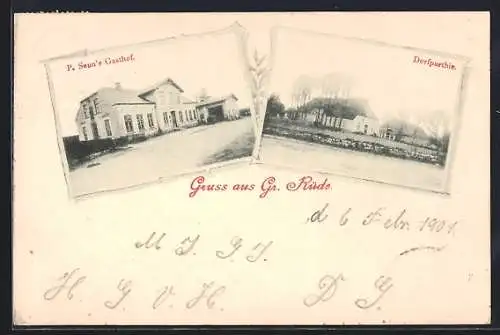 AK Gr. Rüde, Gasthof P. Sonn, Dorfpartie