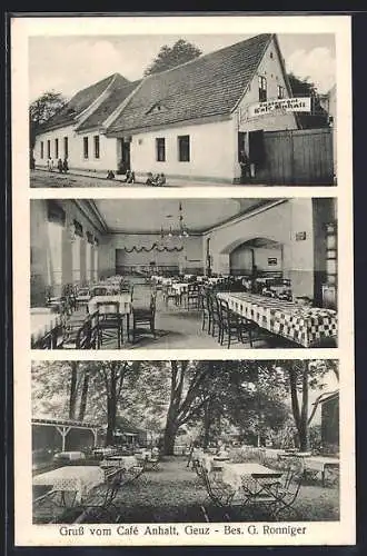 AK Geuz, Café Anhalt, Bes. G. Ronniger, Aussen- und Innenansichten