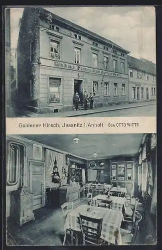 AK Jessnitz i. Anhalt, Gasthaus zum goldenen Hirsch, Bes. Otto Witte