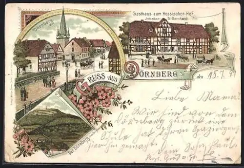 Lithographie Dörnberg / Kassel, Gasthaus zum hessischen Hof, Inh. S. Bernhardt, der Dörnberg, Ortspartie