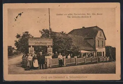 AK Diensdorf a. Scharmützelsee, Gasthof zur alten Fischerhütte, Bes. Chr. Bartel
