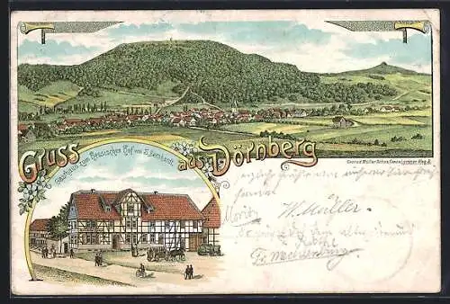 Lithographie Dörnberg / Kassel, Gasthaus zum hessischen Hof von S. Bernhardt, Totalansicht