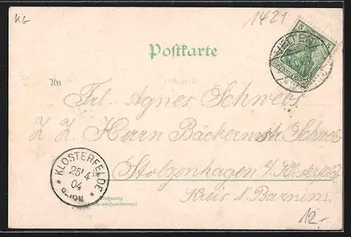 Lithographie Hohenschöpping b. Velten, Gasthof zum weissen Schwan von C. Stein, Ortsansicht, Flusspartie