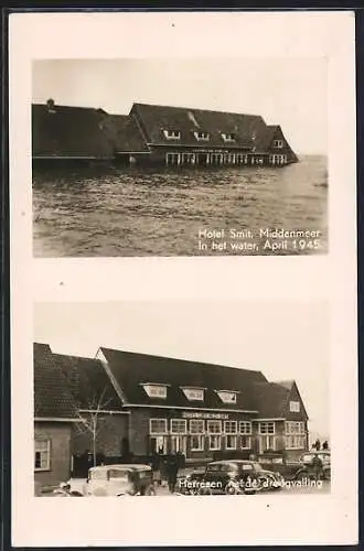AK Middenmeer, Hotel Smit bei Hochwasser 1945