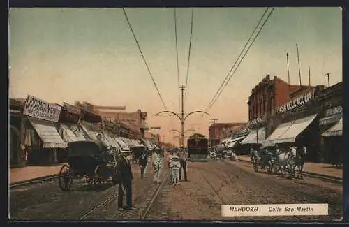 AK Mendoza, Calle San Martin, Strassenbahn
