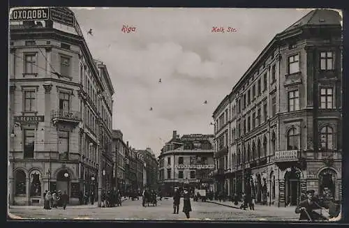 AK Riga, Kalk Strasse mit Geschäften