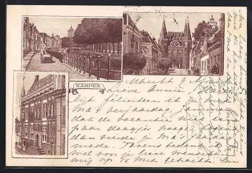Lithographie Kampen, Kanal und Strassenpartie
