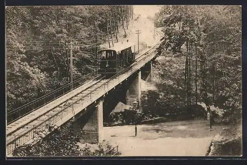 AK Heidelberg, Bergbahn nach dem Königstuhl auf dem Viadukt bei der Molkenkur