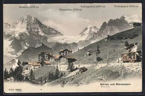 AK Mürren, Mürren und Mürrenbahn mit Gipfelpanorama