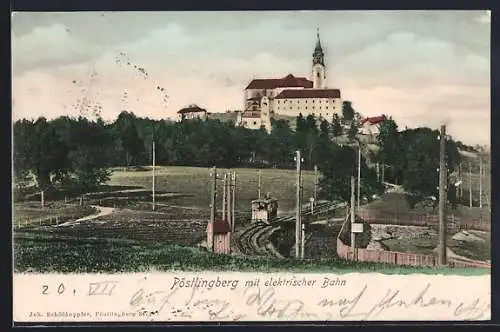 AK Pöstlingberg, Panorama mit Bergbahn