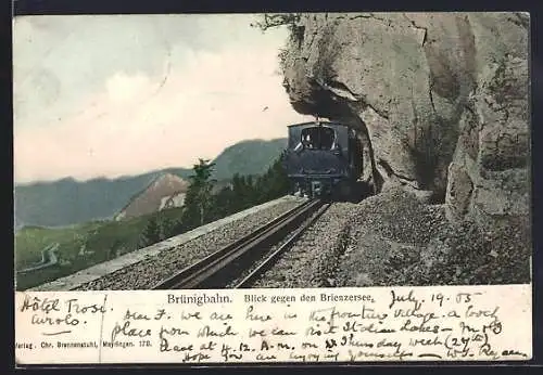 AK Brünigbahn, Blick gegen den Brienzersee, Bergbahn