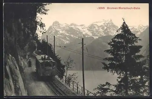 AK Brunnen-Morschach-Bahn, Bergbahn mit Wasserblick und Bergpanorama