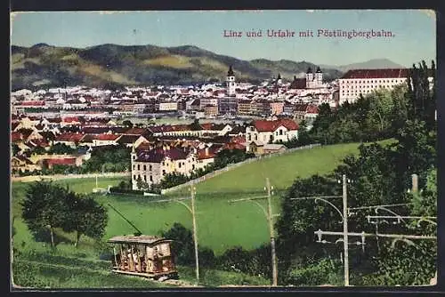 AK Linz, Linz und Urfahr mit Pöstlingbergbahn