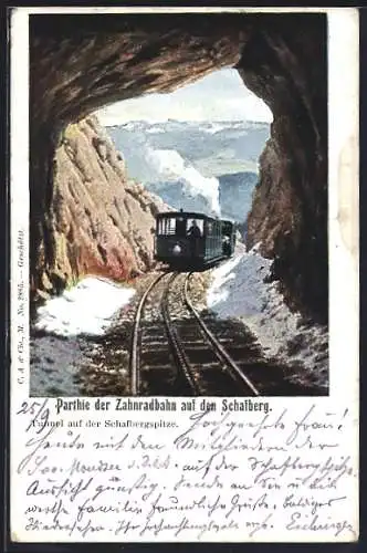 AK Schafberg, Zahnradbahn am Tunnel auf der Schafbergspitze