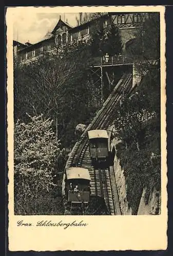 AK Graz, Schlossbergbahn vor der Station