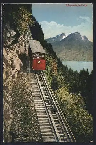 AK Bürgenstockbahn mit Blick ins Gebirge, Bergbahn