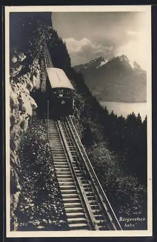 AK Bürgenstockbahn, Bergbahn mit See- und Gipfelblick