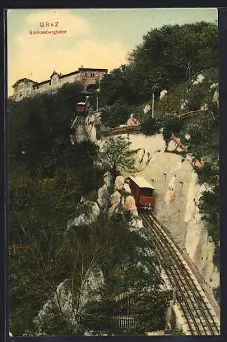 AK Graz, Schlossbergbahn mit Stationsgebäude