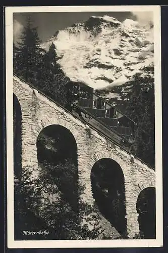 AK Mürrenbahn, Bergbahn auf einem Viadukt