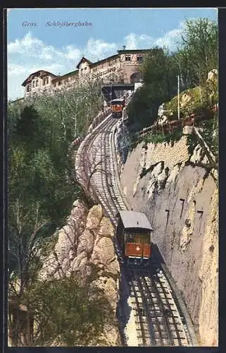 AK Graz, Schlossbergbahn mit Station