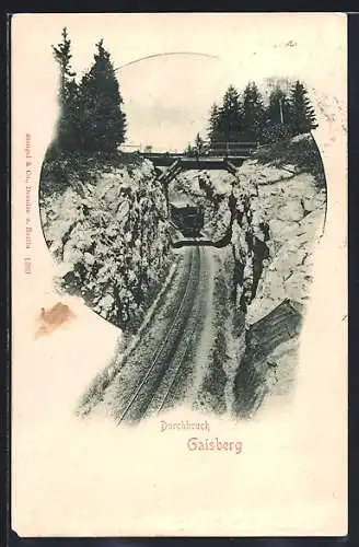 AK Gaisberg, Durchbruch, Bergbahn unter einer Brücke