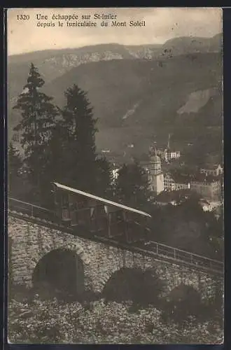AK St-Imier, Une échappée sur St-Imier depuis le funiculaire du Mont Soleil, Bergbahn