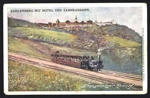 AK Kahlenberg, Ortsansicht mit Hotel und Zahnradbahn