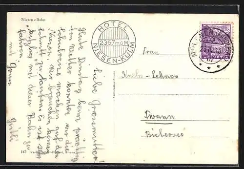 AK Niesen-Bahn, Viadukt-Ansicht mit Gipfelpanorama