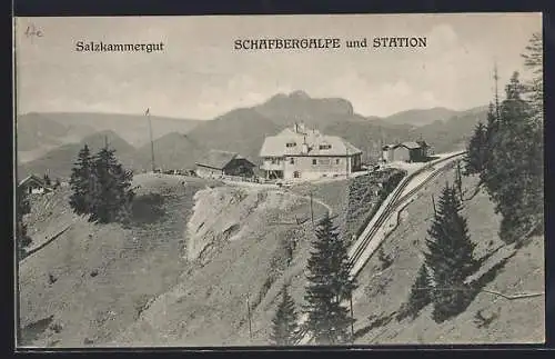 AK Schafbergalpe /Salzkammergut, Ortsansicht mit Bergbahn-Station