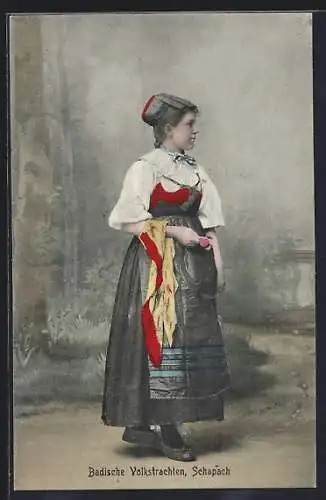 AK Schapach, Fräulin in badischer Volkstracht