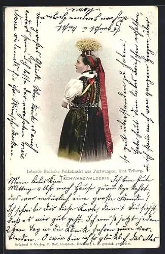 AK Furtwangen /Triberg, Junge Schwarzwälderin in Badischer Tracht