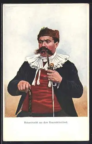 AK Pfeifenraucher in Hotzentracht aus dem Hauensteinerland, Portrait