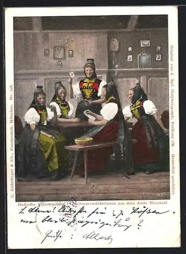 AK Neustadt, Damengruppe in Schwarzwälder Tracht beim Kartenspiel