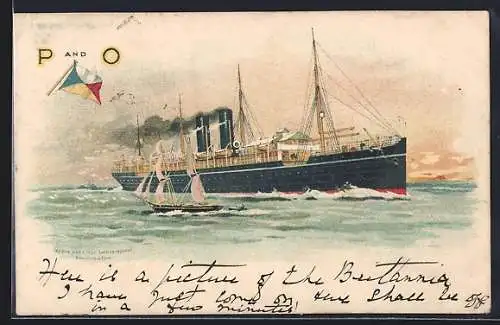 Lithographie Dampfer der P & O in voller Fahrt