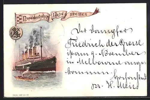 Lithographie Dampfer des Norddeutschen Lloyd